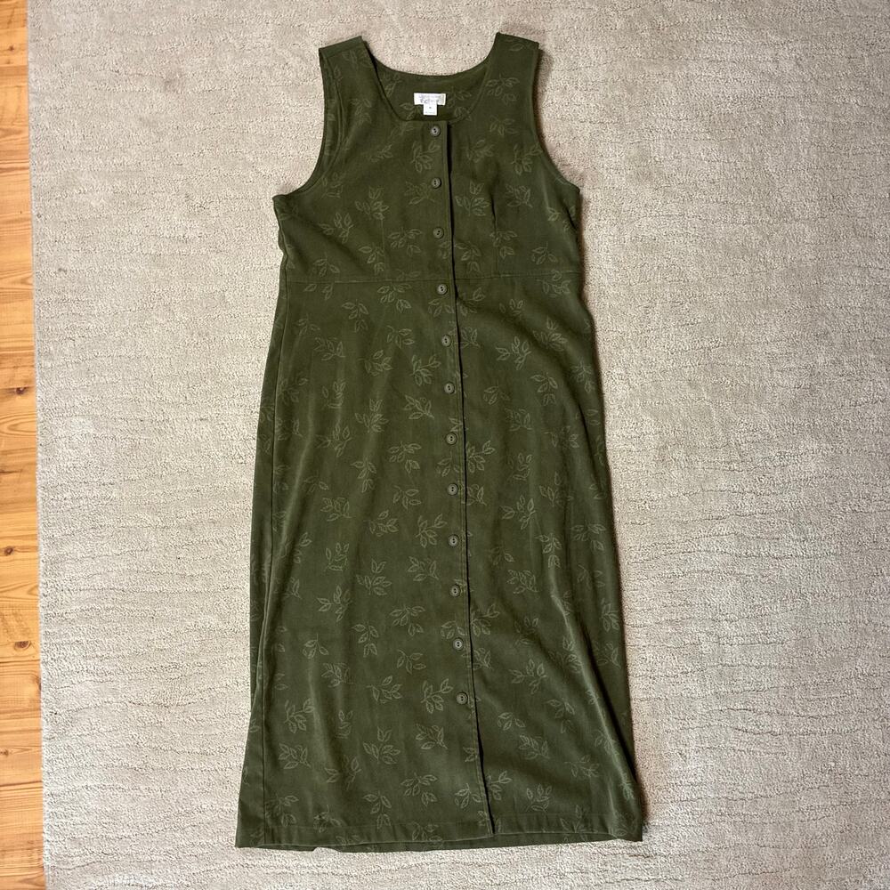 Vintage 90s Christopher & Banks Women M Green Leaf Print A-Line Maxi Dress